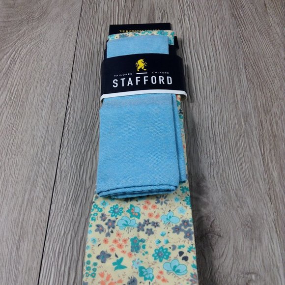 Stafford Yellow Floral Pocket Square Cloth Tie - Picture 2 of 3